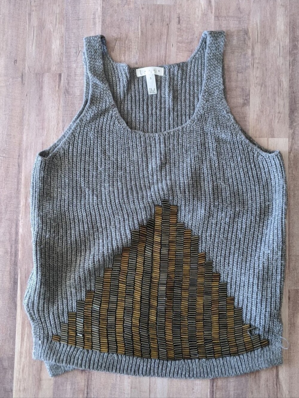 Leith Sweater Vest Gray Beaded Quiet Luxury Size Small
